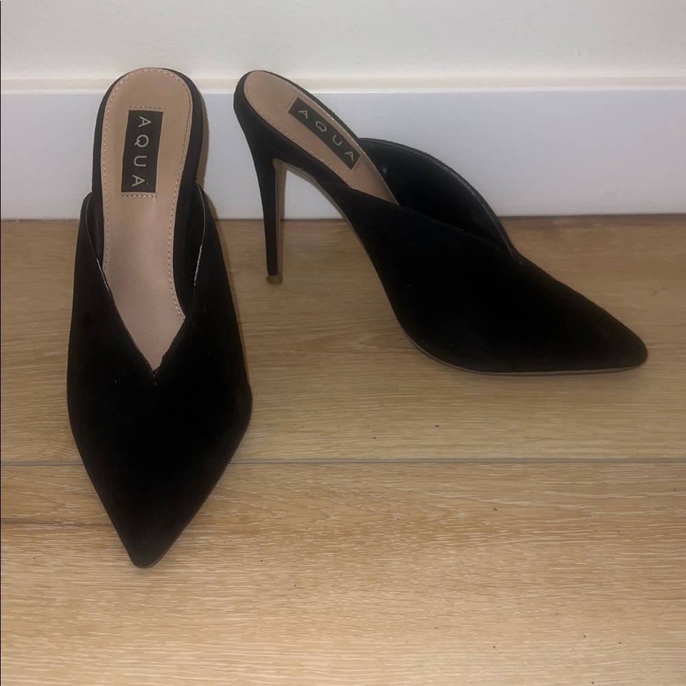 Aqua Sleek Black Women's Mule Suede Heels Size 6